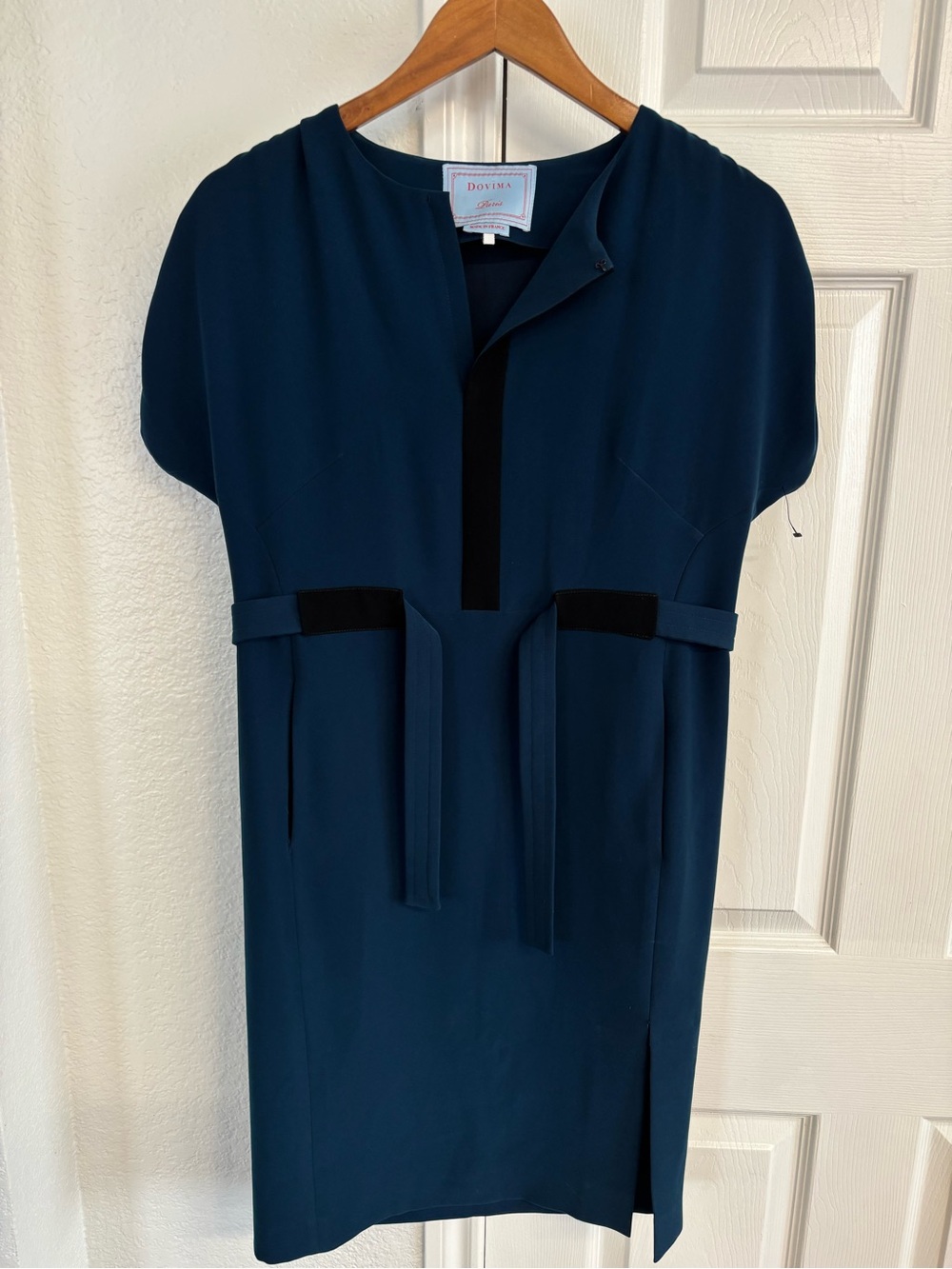 Dovima Paris Designer Blue Crepe Knee Length Dolman Sleeve Dress Size L